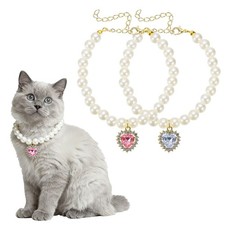 Cat Dog Pearl Collar, Small Heart Shape S, White/Pink, 2Pcs 