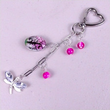 Purse Charm, Bag Charm, Bag Clip, Heart Clip With Dragonfly and Charms