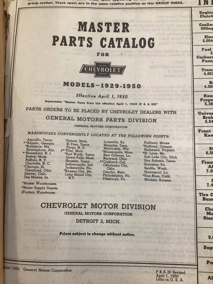 Catálogo de piezas maestras Chevrolet 1928-1950 y United Motors Service Rochester B Foto 4 de 4