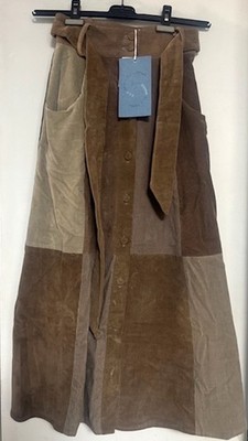 WOW! New Tags E.L.V. Denim brand brown corduroy patchwork midi skirt UK 6 $655
