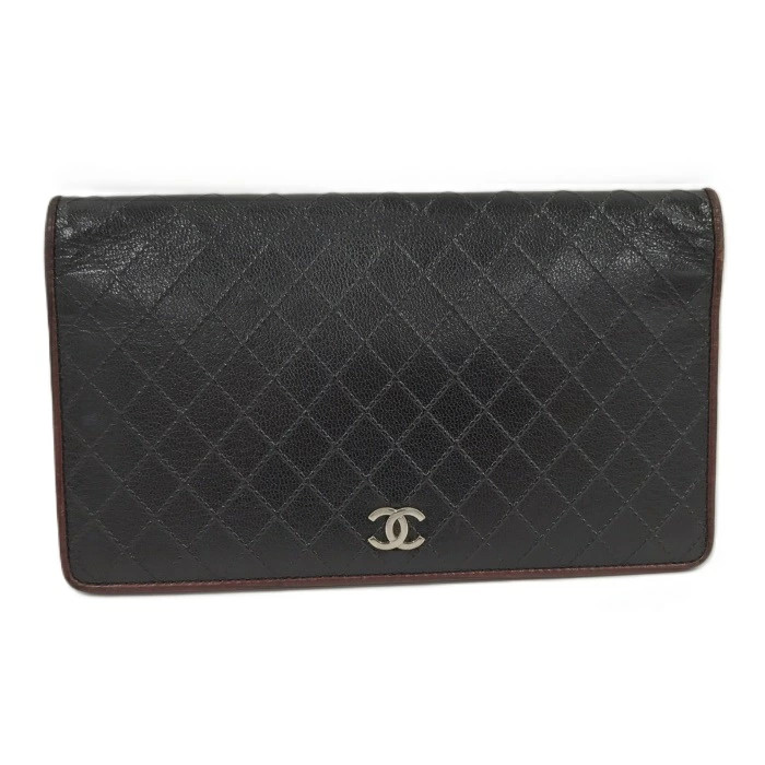 CHANEL Black Bicolor Leather Long Bi-fold Wallet AK059509