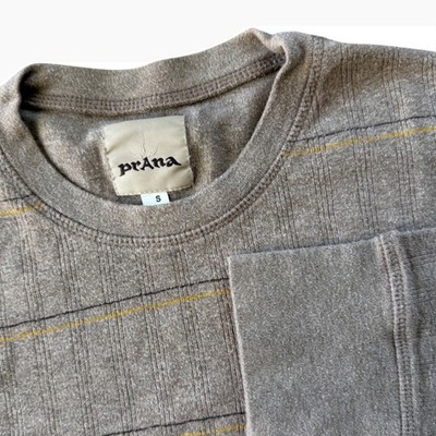 prAna Mens Organic Cotton Ribbed Stripe Crewneck Pullover Tan Brown Size Small