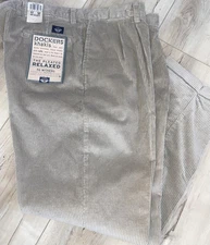 Dockers Tan Pleated No Wrinkles Cuffed Corduroy Pants 42x30 NWT