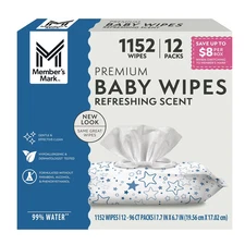 Member's Mark Premium Refreshing Clean Scented Baby Wipes, 12 Packs (1152 ct.)