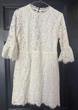 Topshop cream white fluted sleeves backless lace collar midi dress 12