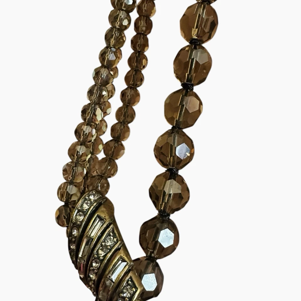Rare HEIDI DAUS Necklace Art Deco Smokey Taupe Faceted Beads Crystal Quartz Vtg - Image 4 of 4
