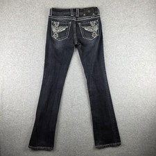 Miss Me Jeans Womens 27 Blue Dark Wash Bootcut Embroidered Rhinestone Stretch
