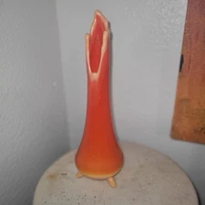 Vintage L E Smith Orange Art Glass 3 Toe Feet Vase - 12”