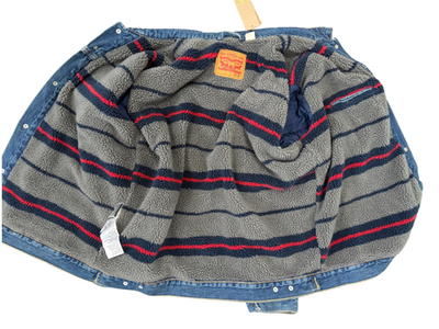 Levi's Trucker Denim Striped Sherpa Jacket Color Mid Wash