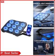 Laptop Cooling Pad 9 Fans 2600 RPM 5 Height Adjustable LED Lights Quiet for