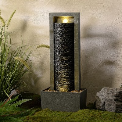 Teamson Home Framed Layered Rock Design Patio Water Fountain Warm Glow Lighting