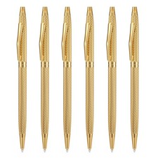 Wikult 6 Pack Golden Slim Metal Ballpoint Pen, 1mm Medium Point Black Gold 2