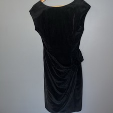 Tahari Vintage 90's Silk Dress, Size 6 Black Shoulder Pads Gathered {eee}