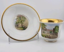 Antike Seltene KPM Kaffeetasse um 1849-1870 Stadtansicht Goldrand Pfennigmarke 