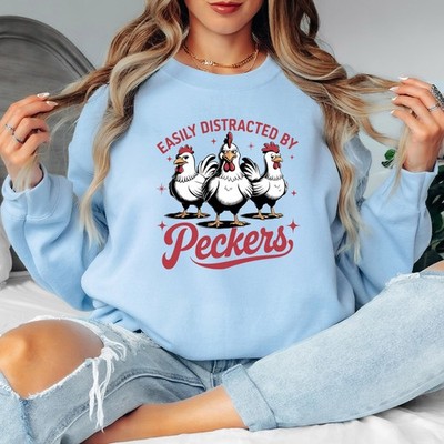 Easily Distracted By Peckers Damen Sweatshirt Huhn Hahn Damen Pullover