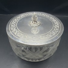 Art Nouveau Celer Atque Fidelis Sterling Silver & Cut Crystal Powder Box 925
