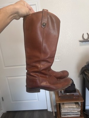 Frye Womens Melissa Button Tall Cognac Leather Riding Boots Shoes Sz 8.5 B