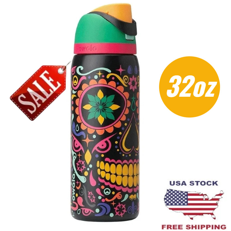 Owala 32oz Sugar Skull Water Bottle – Glow in the Dark | 2026 Gift | Free Ship