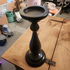 VINTAGE Hand-Turned Dark Wood Pedestal Pillar Candle Holder, Farmhouse Rustic...