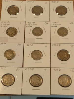 12 Different D-Mint Buffalo Nickels, G-F+, Incl. 1913-D T1