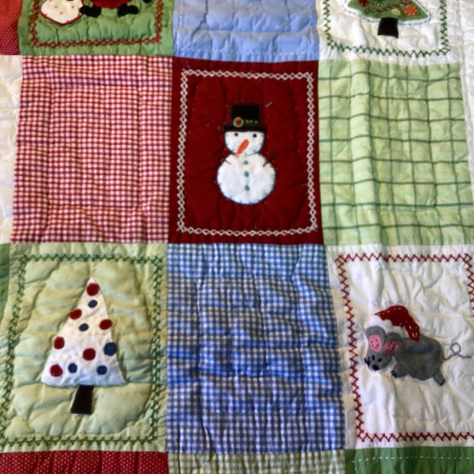 NEW Pottery Barn Kids Holiday Snowman Santa Quilt 48 X  35 Christmas - Image 4 of 4
