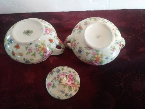 Vintage Moriyama Mori-Machi Chintz Creamer Sugar On Tray - Picture 6 of 7