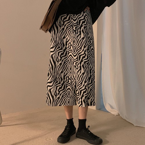 Lady High Waist Midi Skirt Animal Printed Side Split A-Line Retro Plus Size