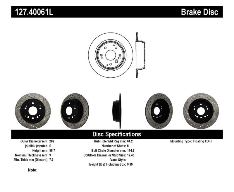 StopTech Power Slot 91-96 Acura NSX Left Rear Slotted Rotor main image 1