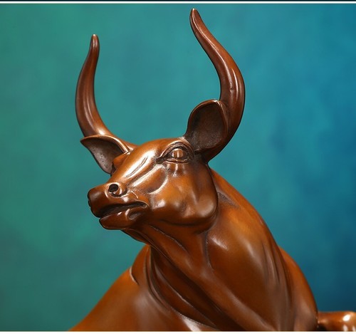 30cm,red copper Bull Sculpture Cow Cattle OX Statue Lucky wealth Modern home Art - Picture 10 of 12