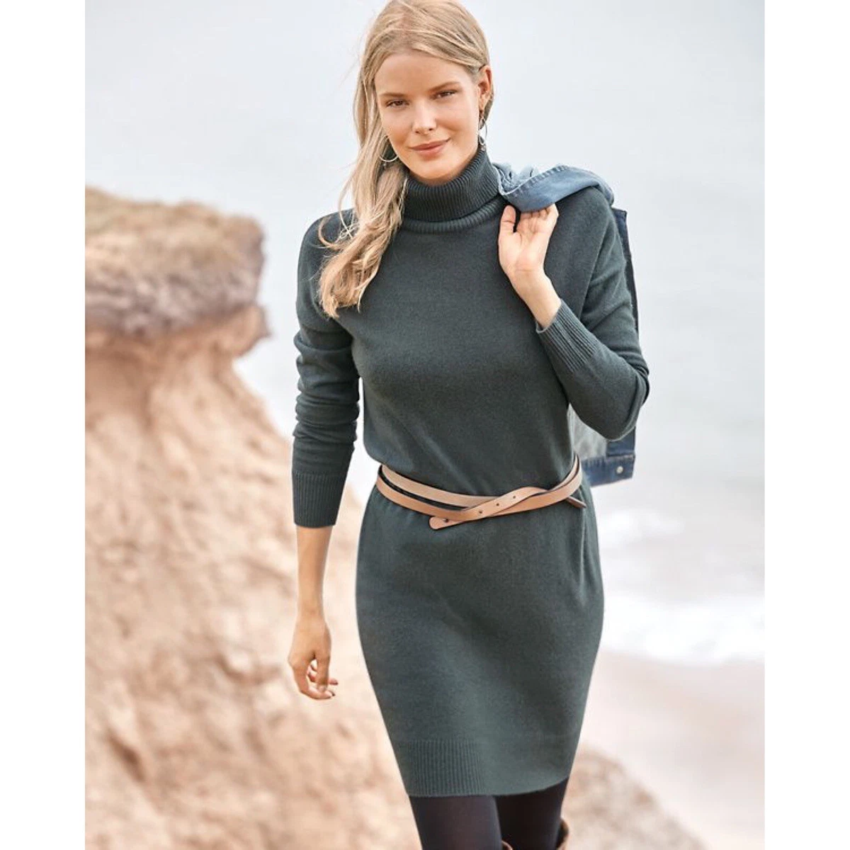 Garnet Hill Gray Recycled Cashmere Knit Turtleneck Sweater Dress Size XS |  eBay