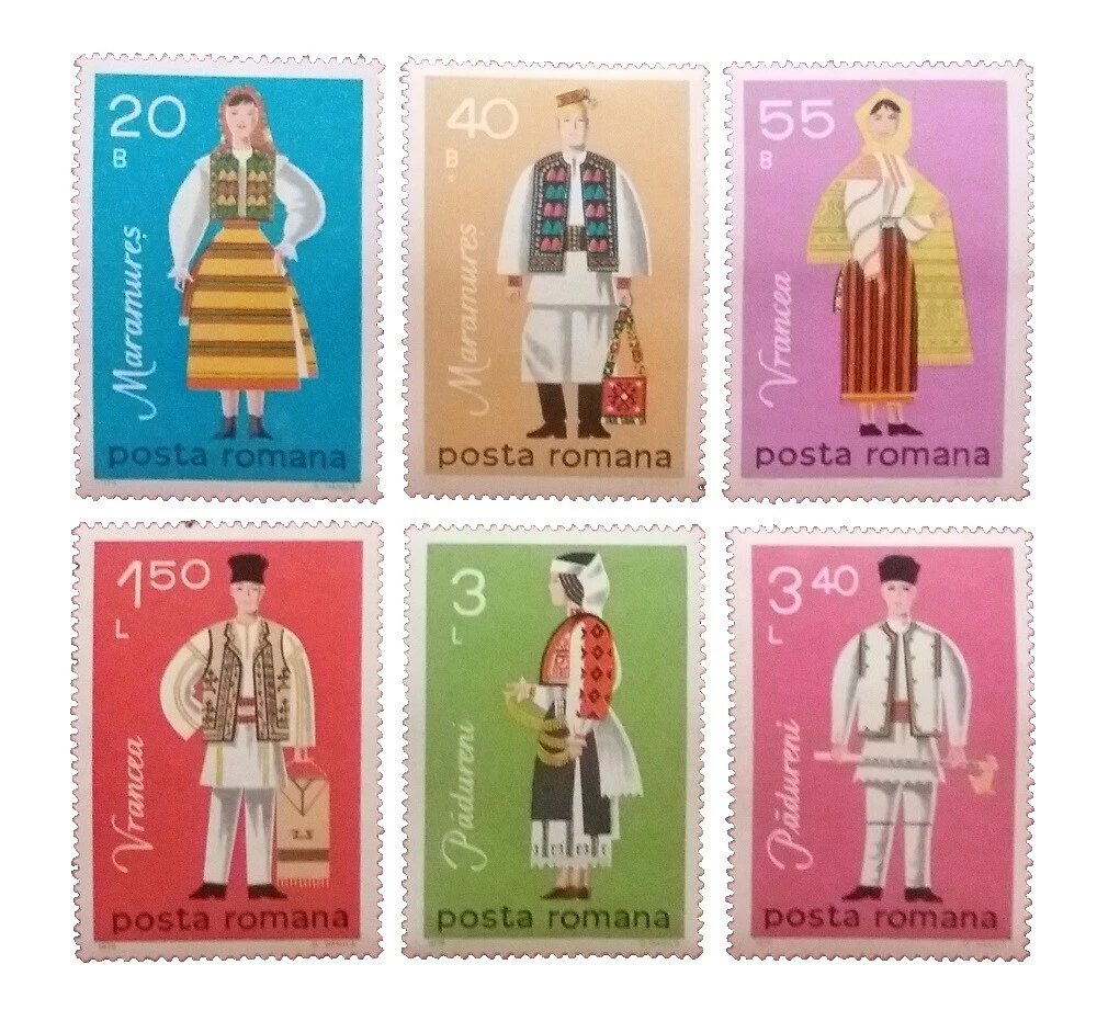 Culturas, grupos étnicos Varios Colores Estampillas Rumanas