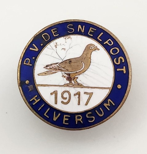 Pigeon Club Antique 1917 Badge Enamel Lapel Dutch Cuff Hilversum Snelpost Homing - Picture 2 of 6