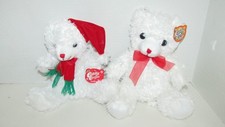 Cuddly Cousins plush white teddy bear lot 2 red bow Santa Claus hat scarf w/ tag