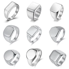 Men Women Stainless Steel Square Shape Signet Simple Wedding Statement Ring