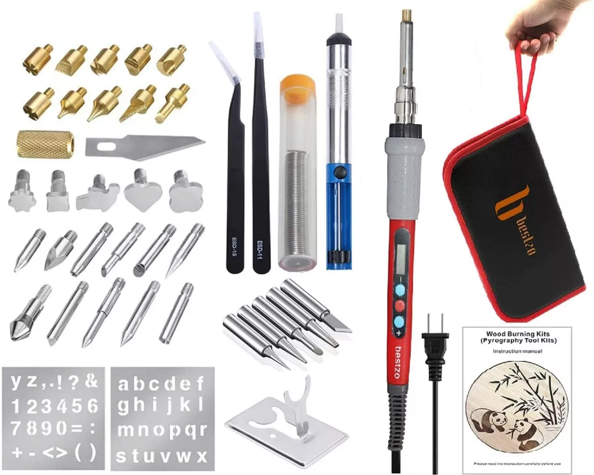 BESTZO Wood Burning Kit LCD Wood Burning Tool Kit Pen With Soldering Iron
