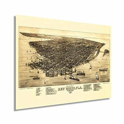 1884 Map of Key West Florida - Vintage Key West FL History Map Wall Art Poster
