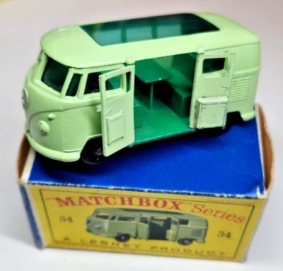 Matchbox VW Camping Car RW 1-75 Nr. 34a VNmint schwarze Räder + OVP Box BELIEBT  - Bild 1 von 4