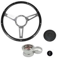 CJ Classics Steering Wheel Kit Black Forest 14" 9-Bolt Slotted Spokes With Bl...