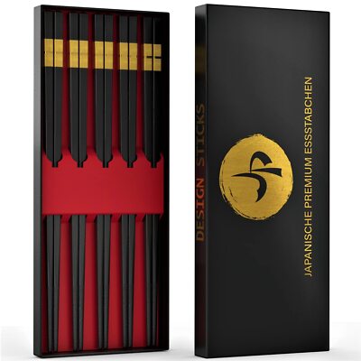 5er Set Premium Essstäbchen Fiberglas Spülmaschinenfest Sushi Zubehör inklusi...