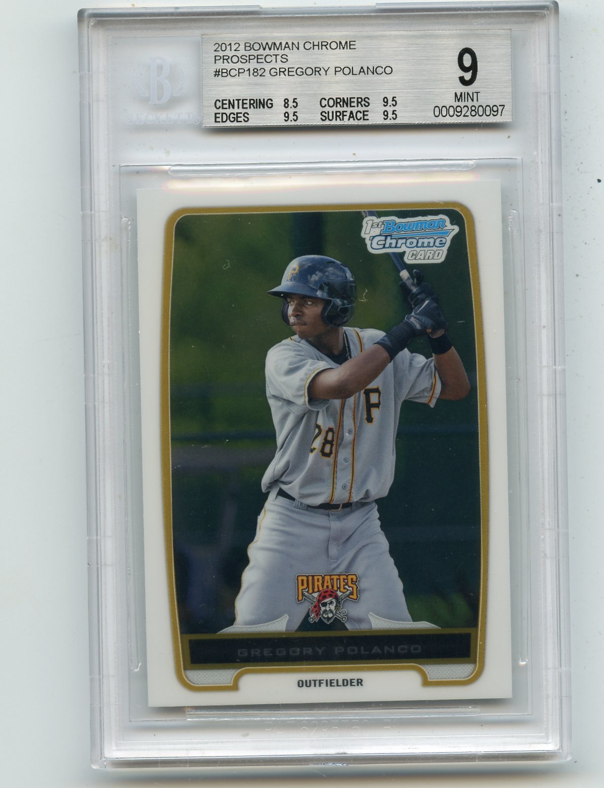 2012 BOWMAN CHROME #BCP182 GREGORY POLANCO ROOKIE CARD RC PIRATES, BGS 9 (80097)