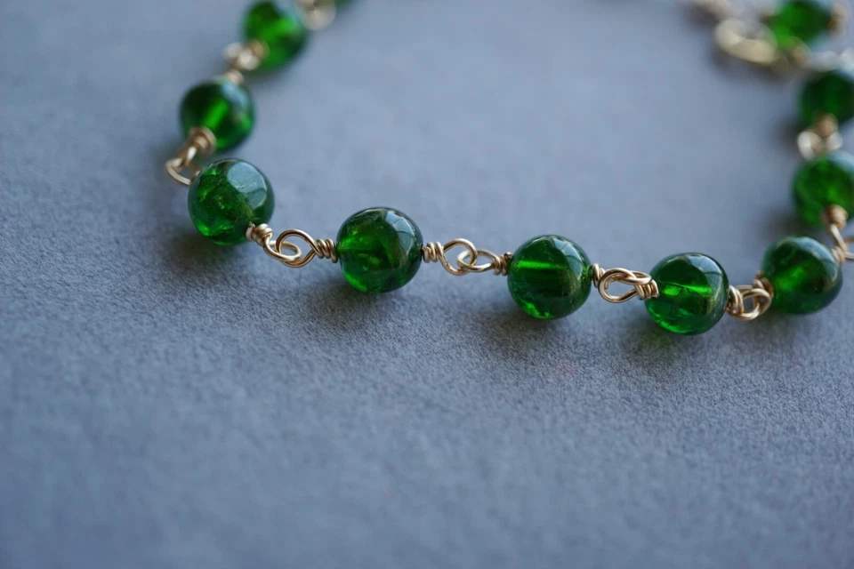 Pulsera de eslabones de diopsido de cromo natural verde profundo 7 pulgadas 6,2 mm Foto 2 de 4