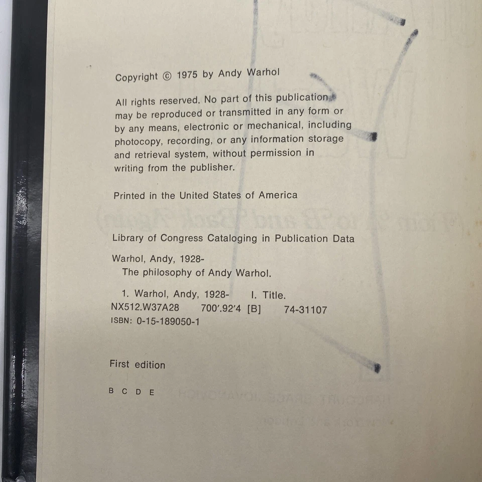 Signed First Edition Philosophy Of Andy Warhol Hardcover With Sketched Soup Can - Image 4 of 4