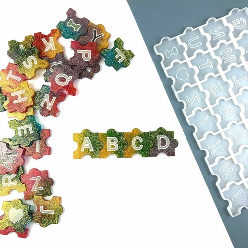 Silicone Puzzle Letters Jewelry Earring Resin Casting Mold Pendant Epoxy Mould - Picture 3 of 8