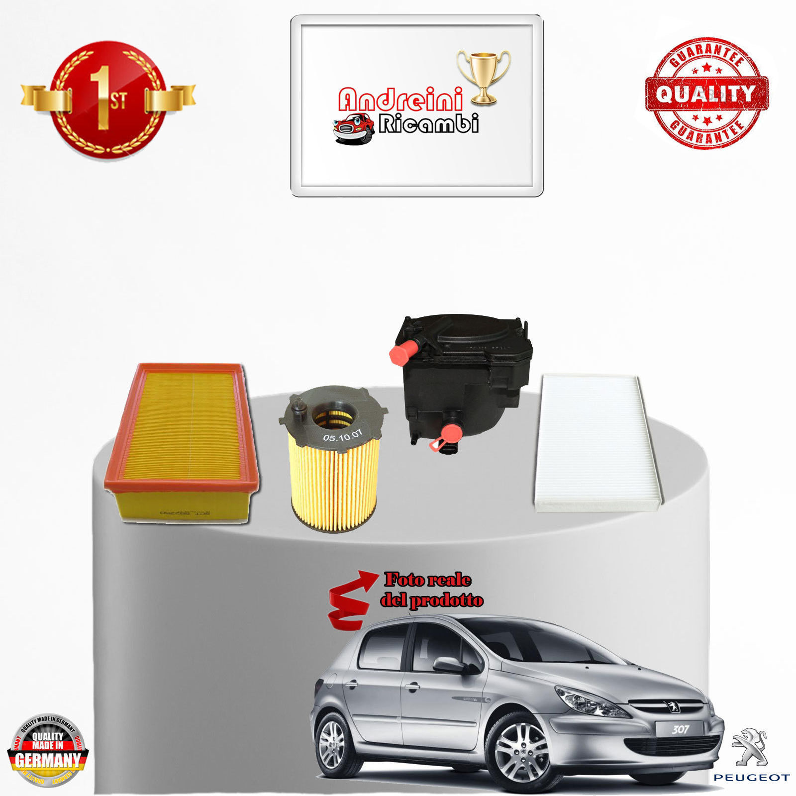 KIT TAGLIANDO 4 FILTRI PEUGEOT 307 1.6 HDI 81KW 110CV DAL 2004 ->