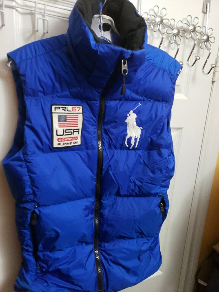 Ralph Lauren Downhill Alpine Ski Blue Hooded Puffer Vest w/USA patch Big Pony -S - Image 3 of 4