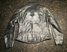 Harley Davidson Women&rsquo;s Black Leather Studded Teal Winged Bar & Shield Size SM