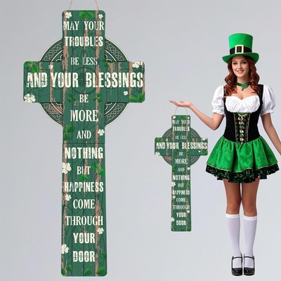 27.6'' Large St Patricks Day Door Sign Cross Welcome Door Sign Foldable Woode...