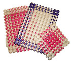 Set of 3 Woven Straw coasters Trivet Bright Pink / Purple  / Natural 1 sm 2 med