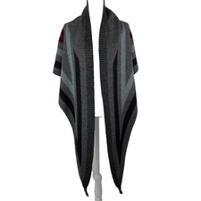 Micaela Greg Scarf Wrap Cardigan 100% Wool Gray Red Knit Made in USA