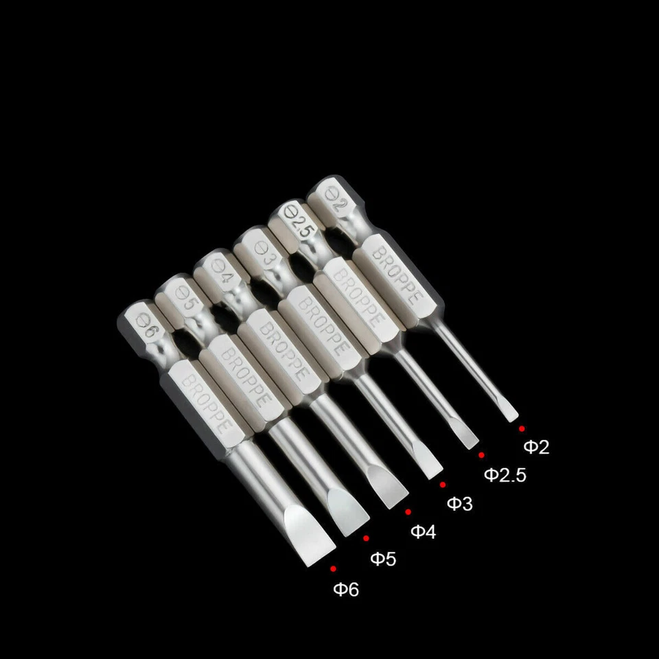 1/4" Shank Flat/Slotted Screwdriver Bits 2 2.5 3 4 5 6 Magnetic Drive Drill Bits - Image 3 of 4